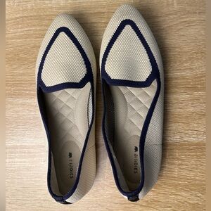 Birdies Blackbird Eggshell Washable Navy Knit Point Toe Slip Flats Shoes Sz 8.5